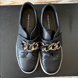 Django & Juliette Black Leather Sneakers with Chain Detail